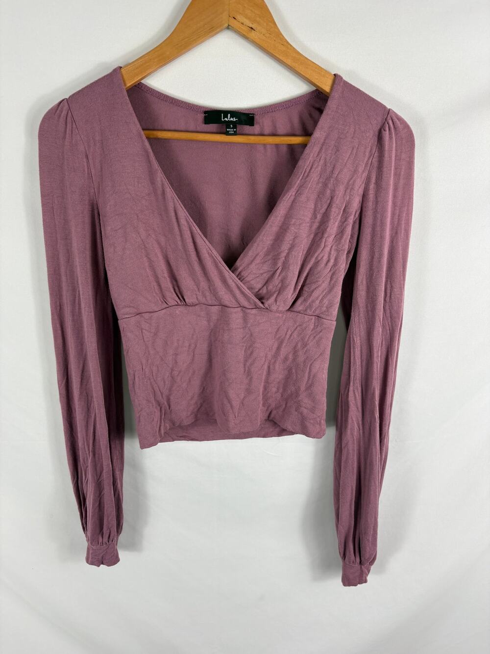 Lulus Purple V Neck Surplus Long Sleeve Soft Stretch Top Size Small